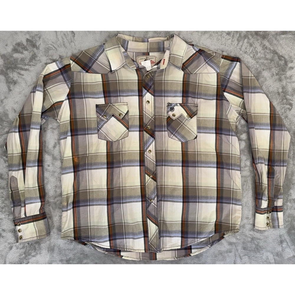 Wrangler Men's Western Shirt Large Plaid Pearl Snap Chest Pockets Color Bleed